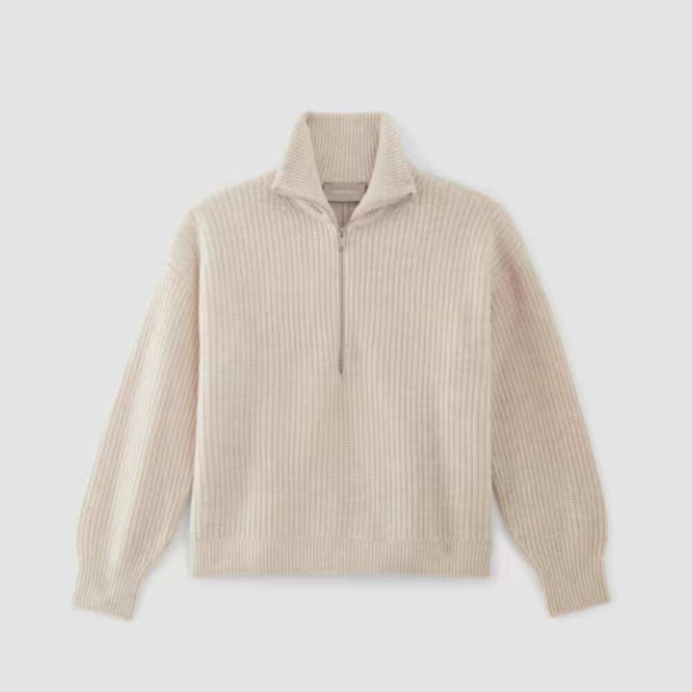 Everlane Half-Zip 100% Merino Wool Sweater in Heathered Oat (XS)